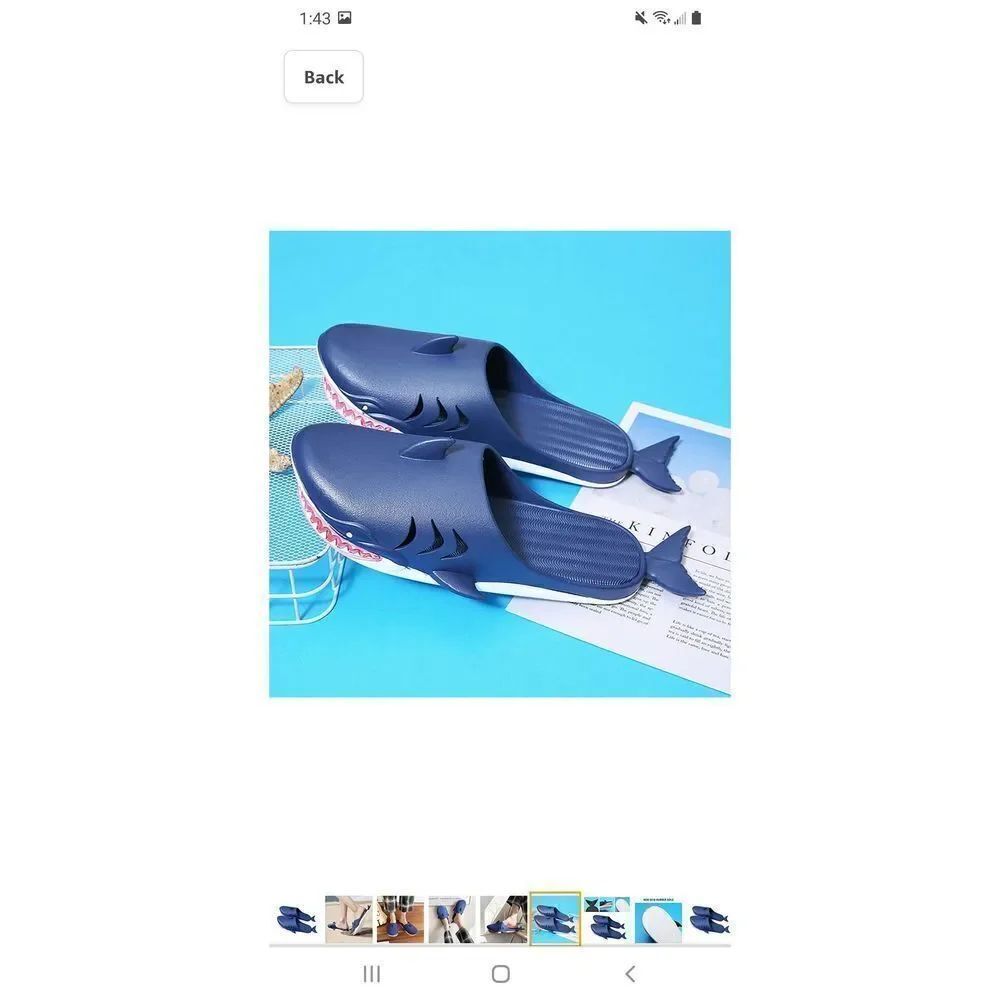 New M8.5/9.5 W10/11 Blue Shark Outdoor Pool Beach Slides Sandals Water S…